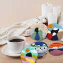 Soleeya Punch Needle Kits Adults Beginner 8 Pcs Punch Needle Coaster Kit Landscape Patterns Stitching Punch Embroidery Including Yarn Hoop Needle, Rug Tufting Coaster DIY Craft Gifts