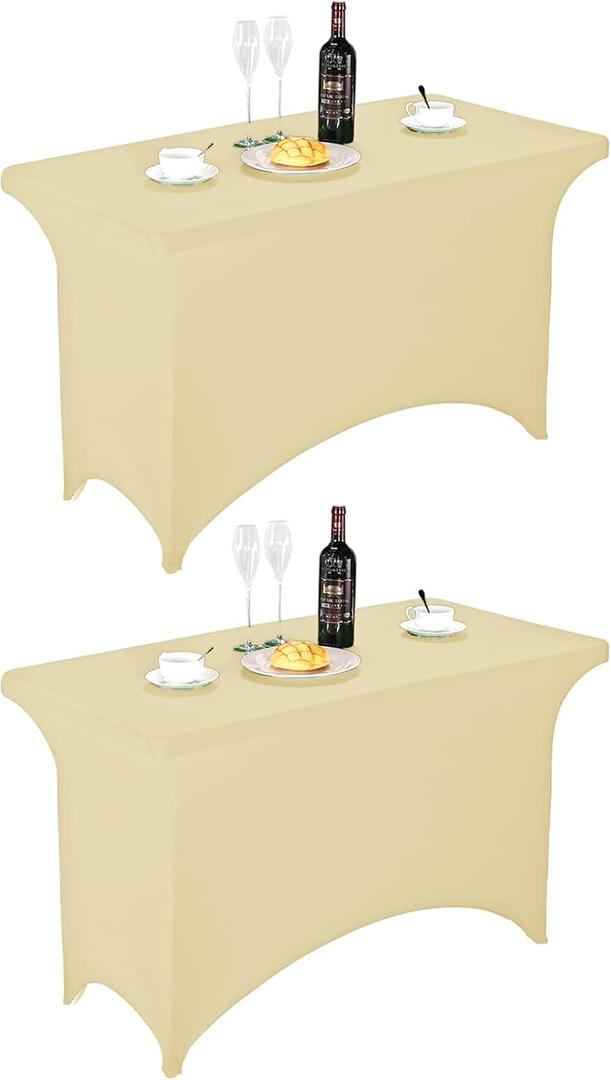 FORLIFE 2Pack Spandex Table Covers，Fitted Tablecloth for Rectangular Tables, Stretch Patio Table Covers, Universal Spandex Table Cover for Wedding, Banquet, Party (4ft, Champagne)