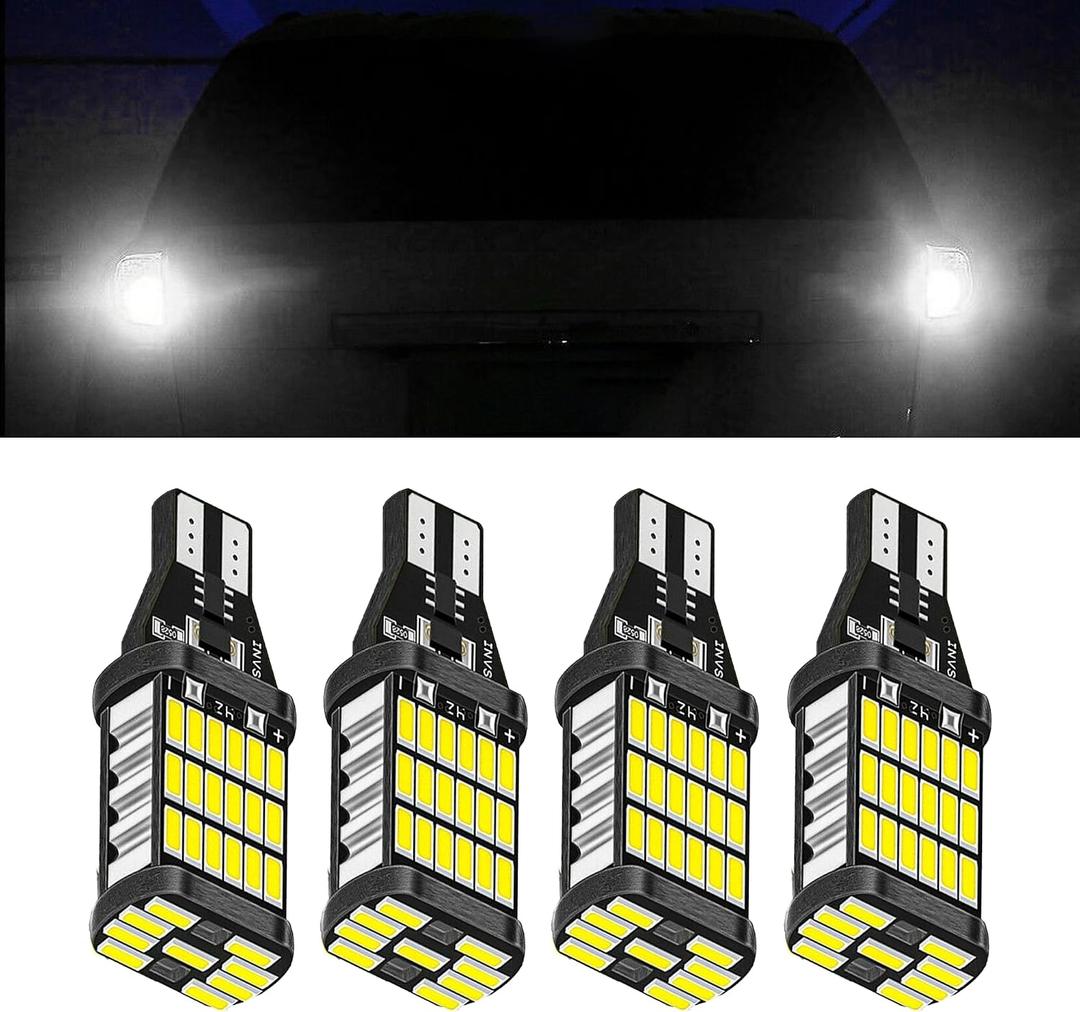 4 PCS LED Reverse Lights, T15 4014 45SMD Back Up Light Turn Signal Bulb, 6500K Super Bright Stop Light Bulbs Brake Lights, Universal Fit for Cars Trucks SUVs RVs (White)