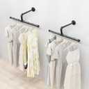 Industrial Pipe Clothes Rack Wall-Mounted, Multi-purpose Rustic Vintage Hanging Rod for Space-Saving Storage in Bedroom, Bathroom, and Laundry Room, 2 Pack Black