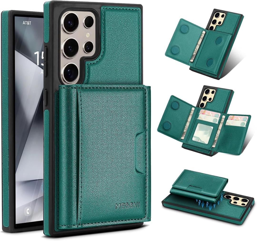 for Samsung Galaxy S23 Ultra Wallet Case, 2-in-1 Detachable Magnetic Wallet Case, Card Holder RFID Blocking, Fashionable Faux Leather Card Slot & Folding Design (Green)