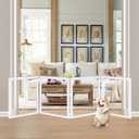 LZRS Extra-Wide Clear Dog Gate for Indoor Use - Transparent Pet Fence with Solid Hardwood and Plastic Board, Stylish & Durable freestanding Pet Gate for Doorways, Stairs and Hallways-4 Panel White