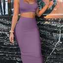 GOBLES Women's Sexy Summer Outfits Bodycon Tank Top Midi Skirt 2 Piece Dress (Purple, L)