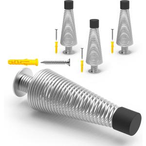 Mousike 4.5" Silver Door Stops for Bottom of Door (4 Pack) - Heavy Duty Industrial Springy Doorstops & Wall Stops for Solid Core, Garage, Warehouse, Office, Commercial Doors
