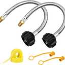 2 Pack 1/4 NPT RV Propane Hose, 12 inch Stainless Steel Braided Propane Tank Pigtail Connector for Standard Two-Stage Regulator, 1/4" Male NPT & QCC1 (12 inch)
