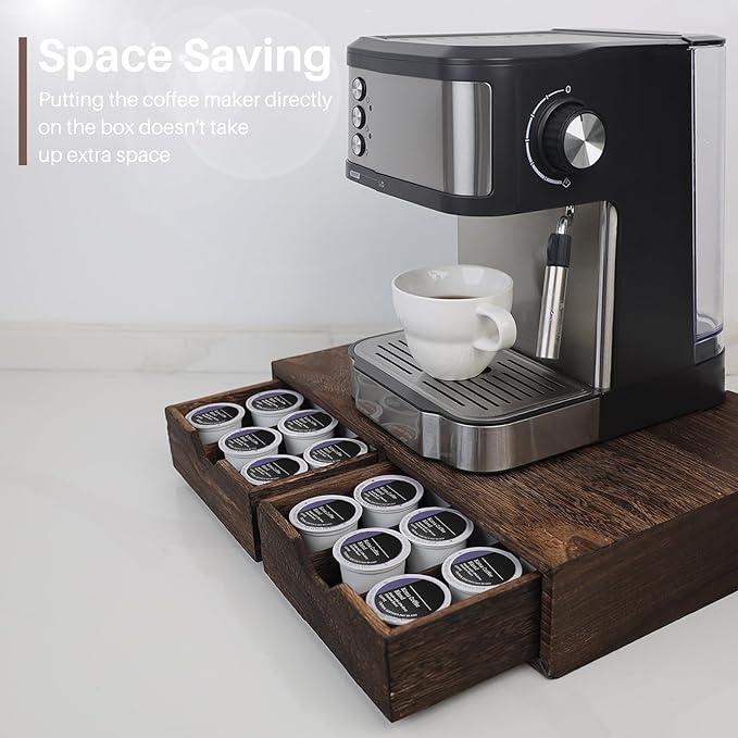 Wooden K Cup Organizer Coffee Pod Storage Box, Coffee Pod and Tea Bag Holder,Kcup Drawer Coffee Maker Stand