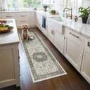 Hallway 2x6 Washable Runner Rug: Oriental Stain Resistant Kitchen Entryway Rugs Farmhouse Ultra Soft Bathroom Bedroom Print Floor Mat Thin Non Slip Indoor Carpet for Living Room Laundry (2 X 6, Grey)