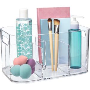 STORi Bliss 5-Compartment Plastic Cosmetics Storage Organizer | Clear | Rectangular Divided Makeup Bin & Vanity Caddy with Pass-Through Handles | Round Corner Design | Made in USA