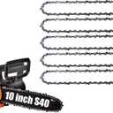 5 Pack 10 Inch Chainsaw Chain 40 Drive Links .050" Gauge, 3/8" Pitch Replacement Chains Compatible with Remington, Greenwork, Sunjoe, Worx, Craftsman and More