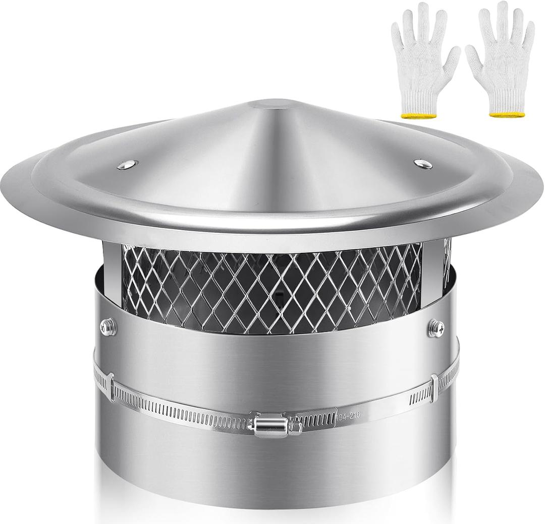 10 Inch Chimney Cap, Stainless Steel Cone Top Chimney Cap with Screen, Adjustable and Reinforced Round Chimney Cap, Chimney Cover for Vents,Rain Cap for All-Round Chimney