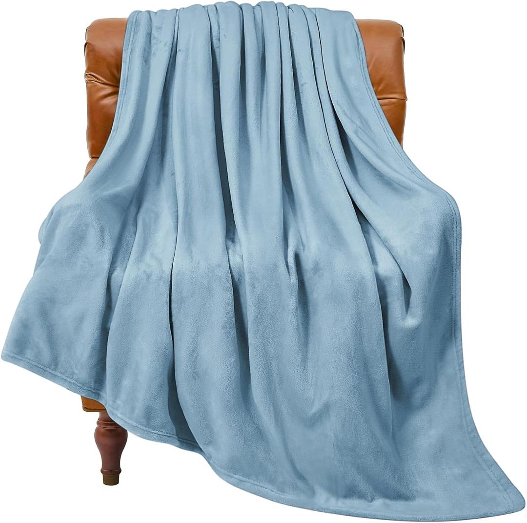 BEDELITE Fleece Blanket Washed Blue Throw Blankets for Couch & Bed, 300GSM Luxury Plush Cozy Fuzzy Blanket 50" x 60", Super Soft Warm Lightweight Throw Blanket for Travel Camping