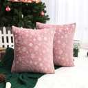 AQOTHES Soft Faux Fur Fuzzy Cute Decorative Throw Pillows Covers with Snowflake Glitter Printed Pillowcases for Christmas Decor Home Bed Room Sofa Chair Couch, Pink 24x24 inch, Pack of 2