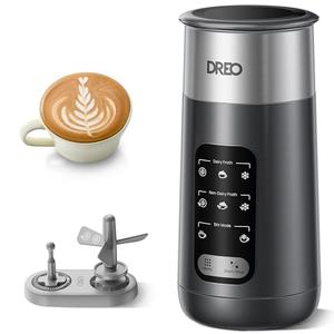 DREO Milk Frother, 8-in-1 Electric Stainless Steel Frother for Latte Art Microfoam and Coffee, 9oz/270ml Warm and Cold Foam Automatic Frothers, LED, Easy to Clean