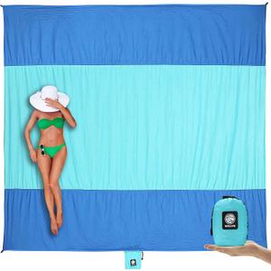 WEKAPO Beach Blanket Sandproof Waterproof, Extra Large Beach Mat, Oversized & Compact Sand Free Mat Quick Drying, Lightweight & Durable with Stakes & Corner Pockets (9x10 FT (18 person), Blue)