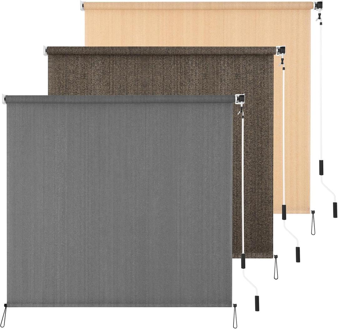 Outdoor Roller Shade 6' W x 6' L Cordless Patio Shades Roll Up Outdoors Blinds with UV Protection, Exterior Roller Shades Cloth for Porch Pergola, Dark Gray, 72"W x 72"H