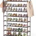 10 Tiers Shoe Rack 50 Pairs Large Capacity Tall Shoe Organizer Sturdy Shoe Storage with Two Hooks Space Saving Metal Wide Shoe Rack for Closet, Entryway, Bedroom, Brown