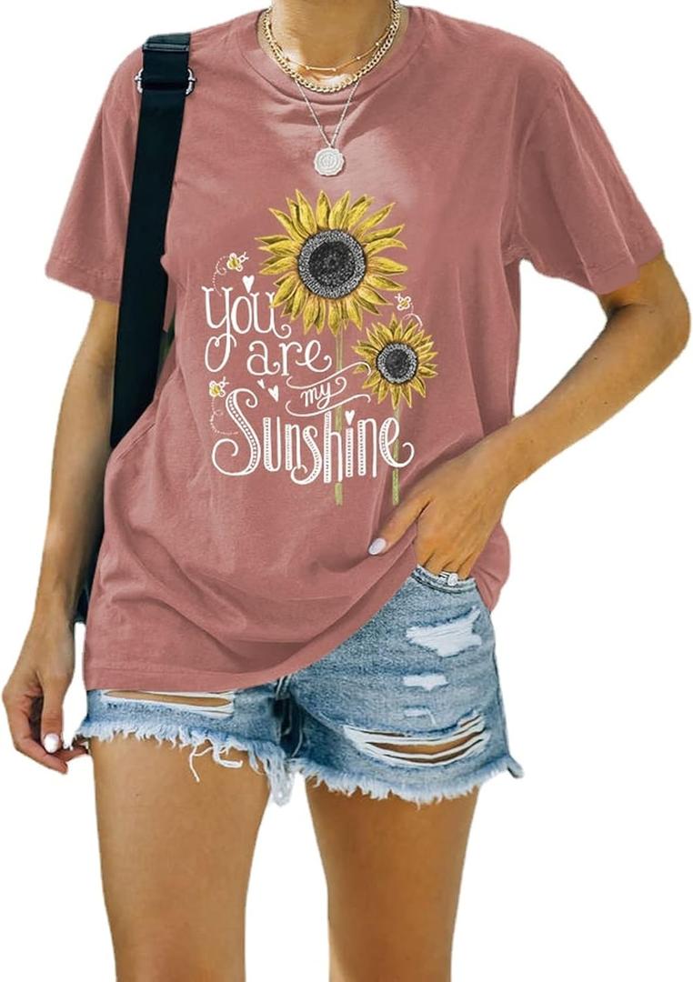 Women You are My Sunshine T-Shirt (Medium, Rosy)