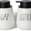 Ceramic Soap Dispenser Set, 13 oz Refillable Liquid Hand Wash Soap Dispenser, Lotion Hand Pump Dish Bottle for Bathroom and Kitchen, Set of 2 (Liquid-Soap & Lotion)