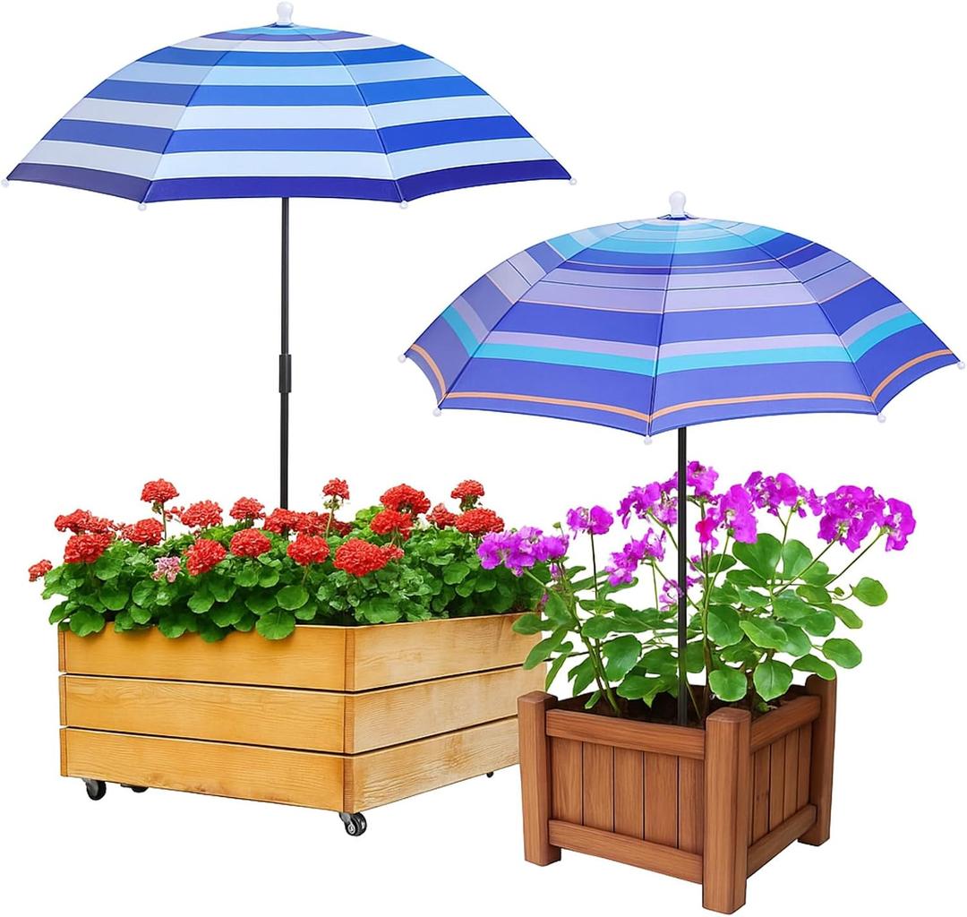 Abbylike 2 Set Plant Umbrellas for Outdoor Plants, Garden Umbrella Shade for Potted Plants and Garden Beds Plant Cover for Sun Summer Beach Terrace Lawn Swimming Pool (Stripe,Blue and White)