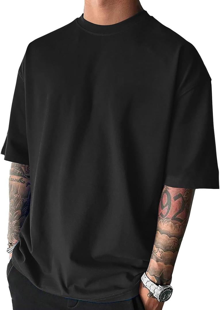 Men's Fashion Oversized Tshirts Workout Short Sleeve T-Shirt Dry Fit Lightweight Crewneck Tee Tops (Black, XXXL)