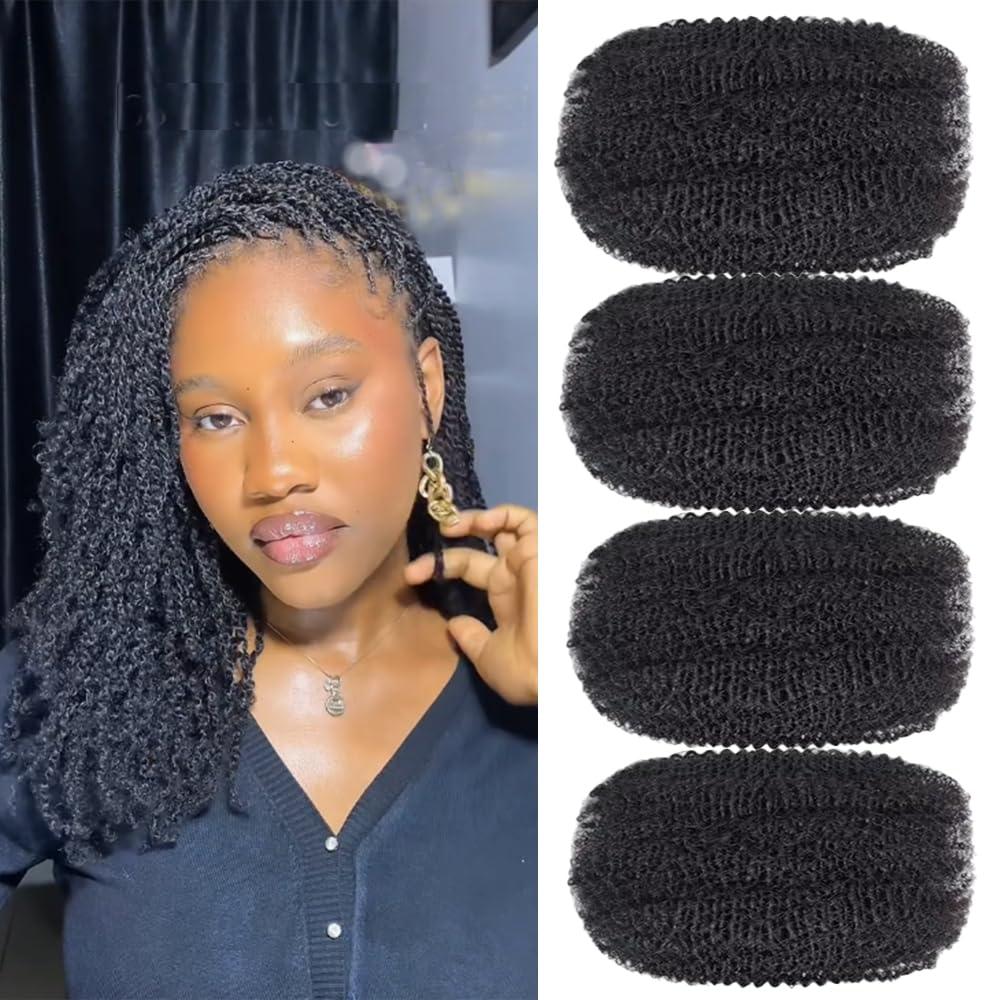 Afro Kinky Bulk Hair For Dreadlock Extensions Repair Locs,Twist Braiding, 100% Handmade Braiding Hair 30Grams each bundles Total (4Bundles/Pack)14Inch #1B