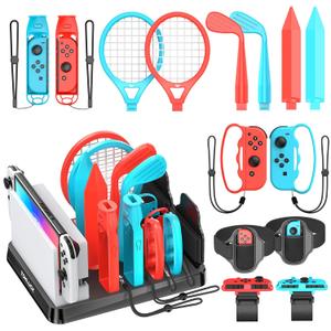 Switch Sports Accessories Kit with Storage Station - Compatible with Switch/OLED & Joy-con, Ideal for Family Sports Party Game Organization for Nintendo Switch Interactive Gaming Figures