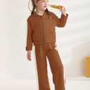 Mioglrie Girls Clothes 4T 5T Fall Winter Girl Outfit Toddler Girl Clothes Size 6 7 8 Sweatshirt Pant Clothing Sets (Autumn Brown)