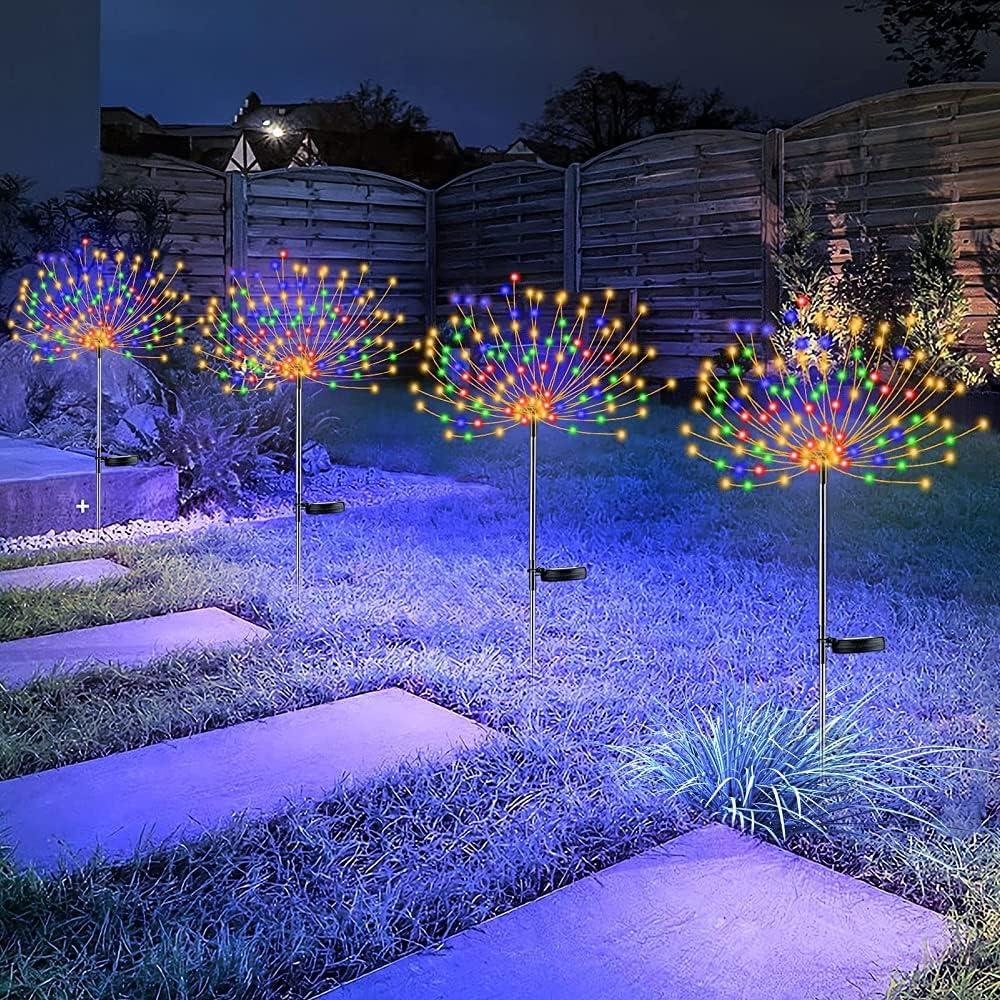 4 PCS Solar Firework Light, Outdoor Solar Garden Decorative Lights 120 LED Powered 40 Copper Wires String DIY Landscape Light for Walkway Pathway Backyard Christmas Decoration Parties (Colorful) (Multicolor)