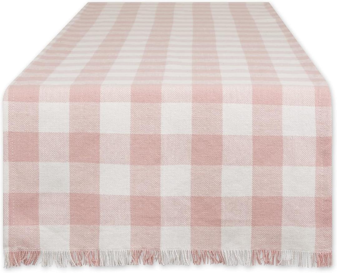DII Heavyweight Fringed Check Tabletop Collection, Table Runner, 14x72, Pale Mauve
