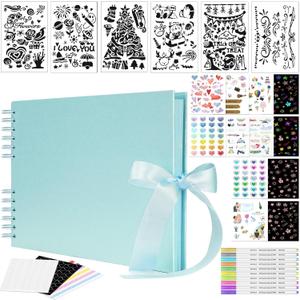 Bemece Scrapbook, 12 x 8 Inches Scrapbook Albums With 80 Pages, DIY Memory Scrap Book For Wedding, Anniversary, Birthday, Travel, Friends, Baby - Blue.