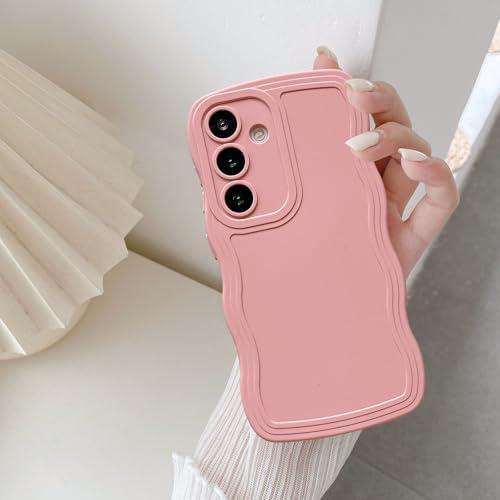 UEEBAI Wave Frame Silicon Case for Samsung Galaxy A15 4G/5G Phone Case, Cute Wave Frame Slim Fit Shockproof Phone Bumper Cover Soft Pretty Curly Girly Cover for Galaxy A15 4G/5G, Pink