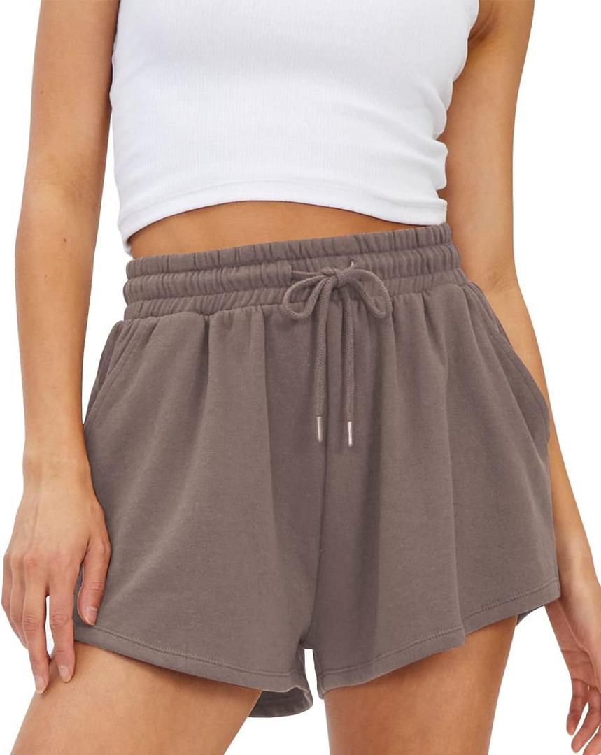 Trendy Queen Womens Sweat Shorts Casual Summer Comfy Lounge Athletic Clothes Elastic Cotton Running Coffee, Small