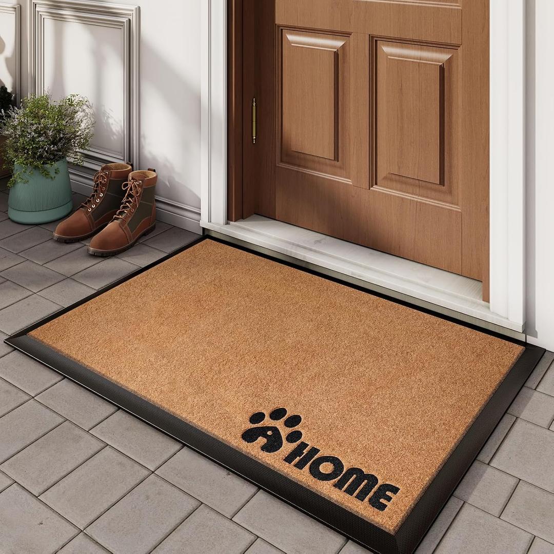 Dirt Trapping Outdoor Welcome Mats, 24x35 Durable Non-Slip Door Mat Outside Entrance, Low Profile Easy Clean Doormat for Patio Porch Front Indoor Entryway, Brown