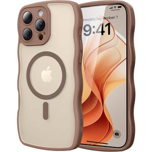 2 x for iPhone 15 Pro Case with MagSafe, Upgraded [Full Camera Protection] [Fit for MagSafe] [Mil-Grade Drop] Cute Wave Translucent Non-Slip Phone Case for iPhone 15 Pro 6.1",Desert Brown