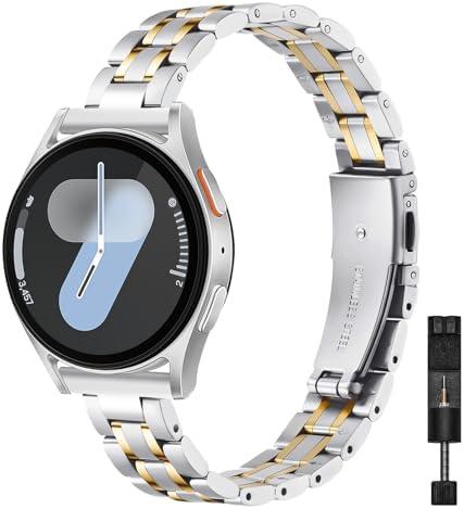 HAYONLIY Thin Band Compatible with Samsung Galaxy Watch 7/FE/6/5/4 40mm 44mm, 5 Pro 45mm, Watch 6/4 Classic 43mm 47mm 42mm 46mm, 20mm Stainless Steel Metal Replacement Wristband Strap for Women Men
