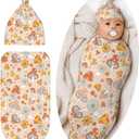 Cute Mushroom Swaddle Blanket Hat Set for Boys Girls, Soft Floral Newborn Sleeping Sack Receiving Blanket Shower Gift (One Size)