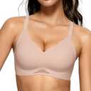 OEAK Womens Wireless Bras Scalloped Push Up Bralettes No Underwire Supportive Tshirt Bra Seamless Comfortable Everyday Bras (Medium, Nude)