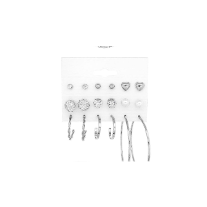 34 Pcs Silver Jewelry Set for Women Layered Bracelets Ball Dangle Hoop Earrings Stackable Knuckle Rings Set Dainty Adjustable Necklaces Valentine Anniversary Trendy Party Costume Accessories Jewelry