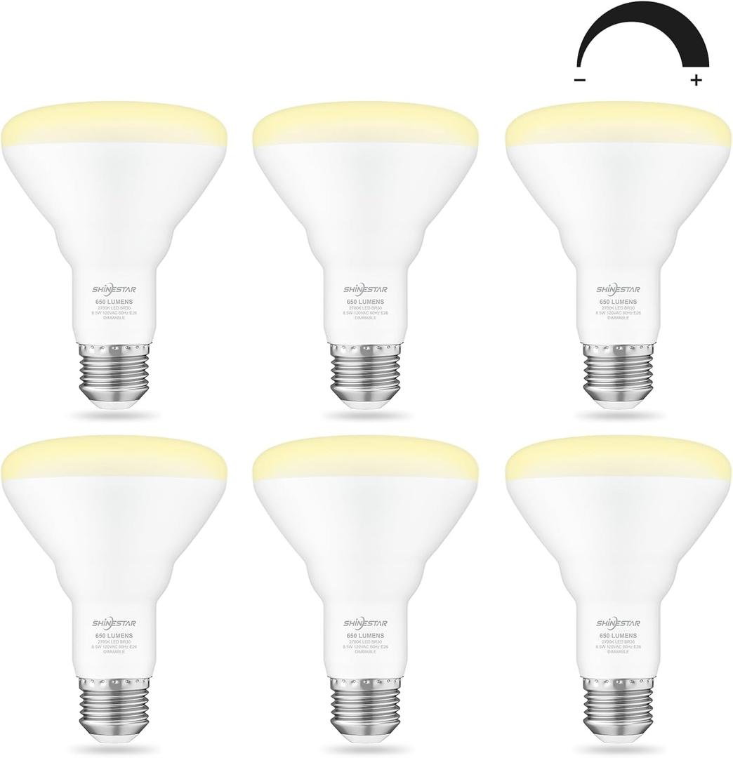 SHINESTAR Can Light Bulbs, Warm White 2700K, BR30 LED Recessed Lights for Ceiling, 65W Equivalent, Dimmable, 6-Pack