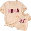 MODNTOGA Mommy and Me Matching Tee Tops Mama's Girl Summer T-Shirt Mother and Daughter Gift Crewneck Family Shirts(Mama Beige, M)