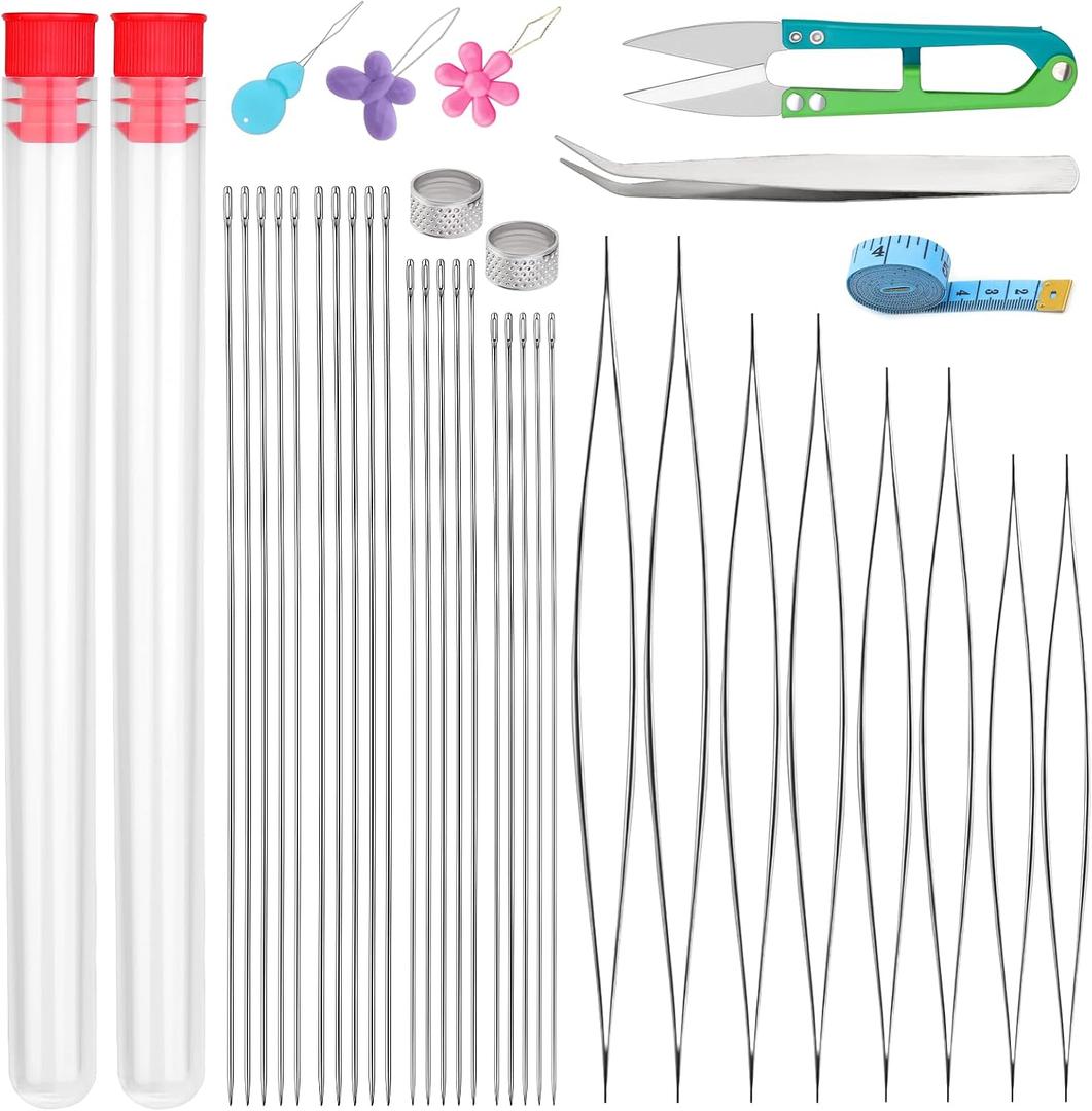 UOOU 39 Pcs Beading Needles, Long Straight Beading Needles, Big Eye Bead Needles for Seed Beads Jewelry Making
