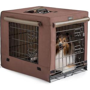 DONORO Dog Crates for Small Size Dogs Indoor Double Door Dog Kennels & Houses for Puppy and Cats, Collapsible Metal Contour Dog Cages (Brown, 24.0" L x 18.0" W x 20.0" H)