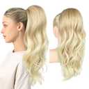 REECHO Drawstring Ponytail Extension Long Wavy Layered Pony Tails Hair Extensions 22inch Natural Fake Ponytail Clip in Synthetic Hairpiece for Women, Blonde