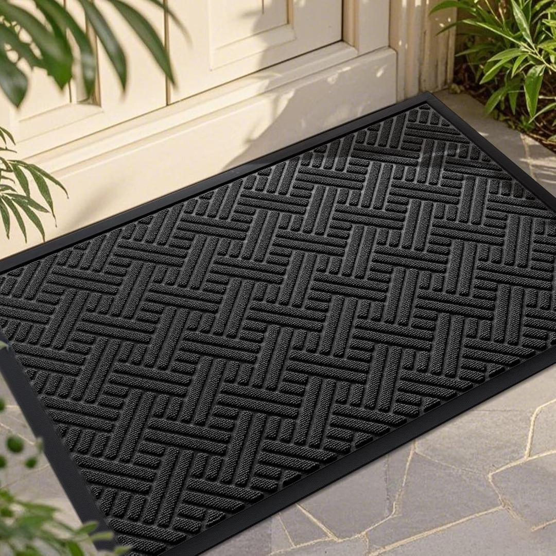 Front Door Mat Indoor Outdoor Entrance, Welcome Mat for Entryway, Stain and Fade Resistant, Heavy Duty Absorbent Door Mat, Non Slip Door Mats Outdoor, Entry Doormat, 36x24 Inch, Black