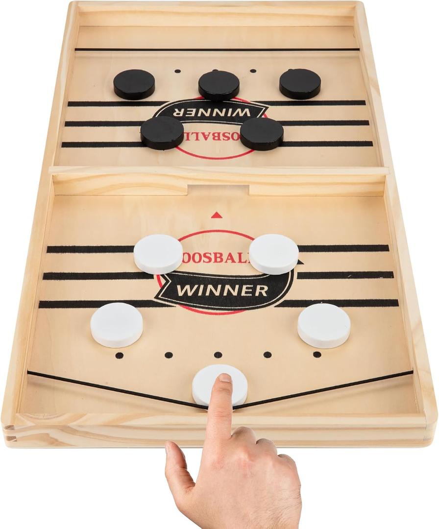 Fast Sling Puck Game - Wooden Hockey Table Board Game with Spare Parts | Indoor 2 Player Tabletop Fast-Paced Slingshot Battle for Adults, Kids & Family Night or Friends Party | Large Size