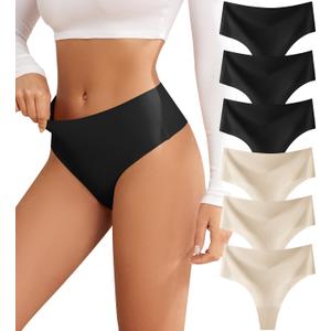 Thongs for Womens High Waisted Seamless for Women Underwear Sexy Breathable Panties 6 Pack (Large)