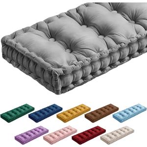 Bench Cushions for Indoor Furniture 42x16 in Velvet Kitchen Dining Piano Window Seat Cushion, Tufted Patio Porch Swing Thicken Bench Pad Memory Foam(Gray)