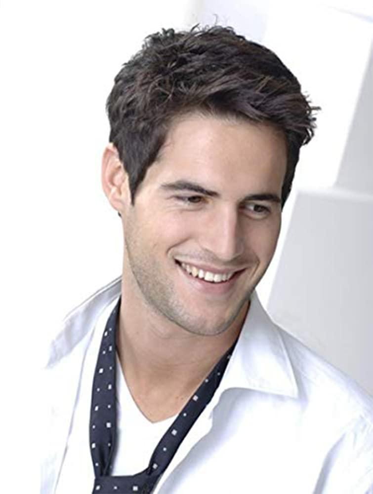 Kaneles Mens Wig Short Drak Brown Wigs Layered Natural Cosplay Party Costume Hair Full Wig for Male Guy