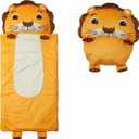 Kid's Nap Buddies Character Preschool Nap Mat, Toddler Sleeping Bag with Pillow for Daycare, Ages 3+ (Lion)