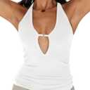 Albe Rita Women Racerback Tank Tops Basic Sexy Summer 2025 Deep V Neck Going Out Slim Fit Shirts (White)